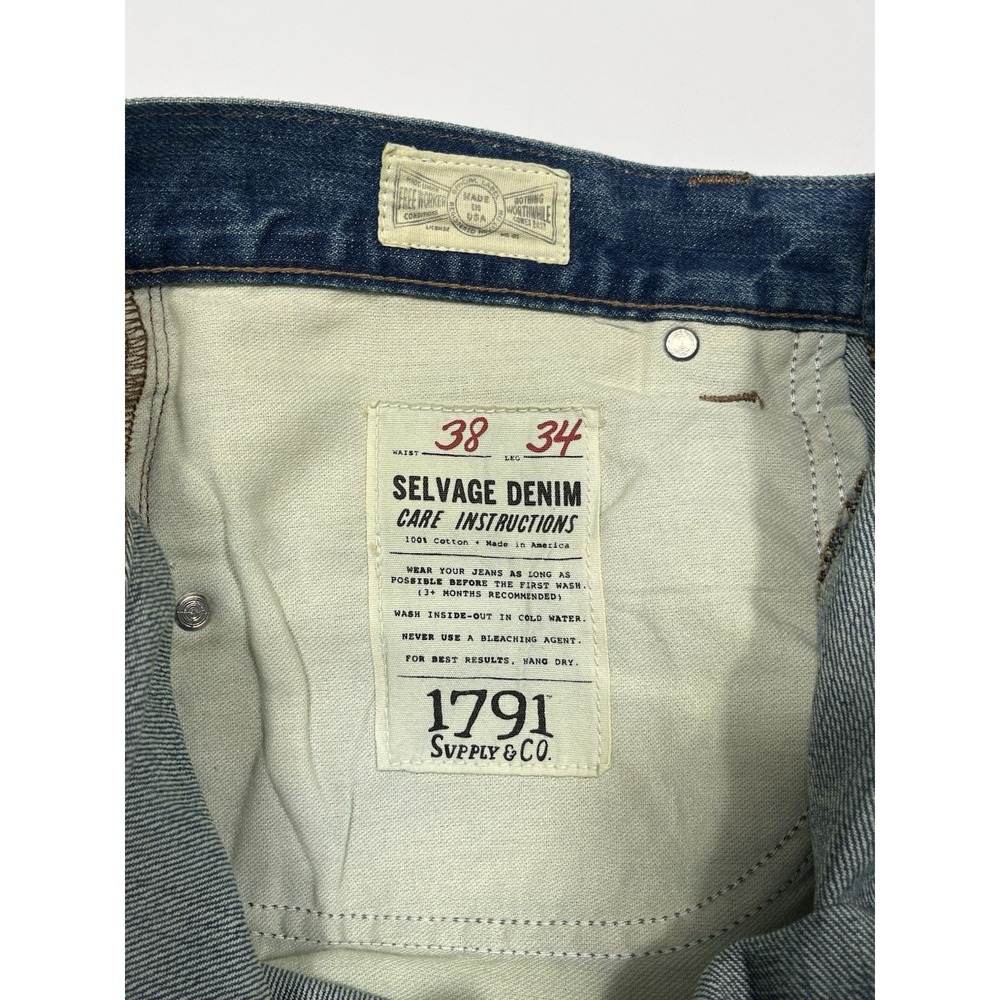 1791 Supply Co Selvedge Denim Jeans Mens 38x34 Blue Button Fly Classic Leg - Picture 3 of 9